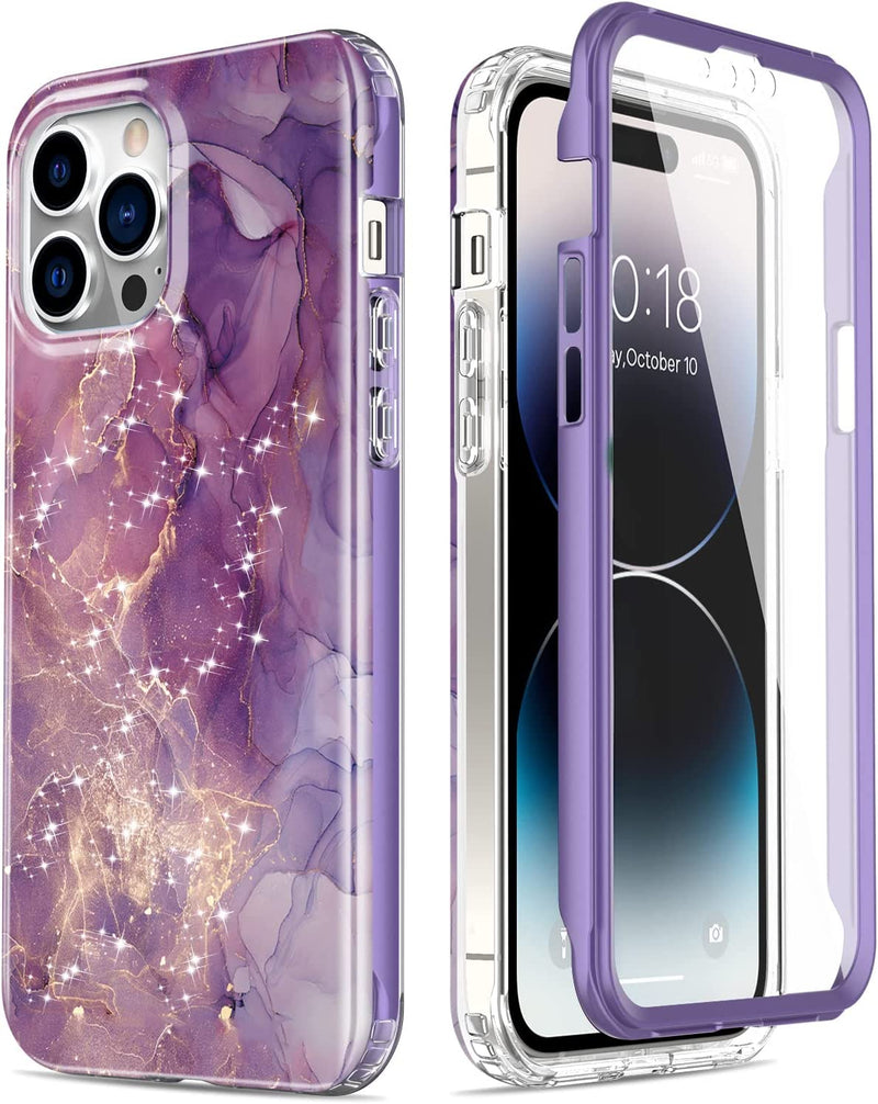 iPhone 14 Pro Case Built-in Screen Protector,Military Grade Rugged Cover Purple Marble - Gorilla Cases
