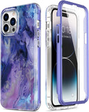 iPhone 14 Pro Case Built - in Screen Protector,Military Grade Rugged Cover Purple Marble