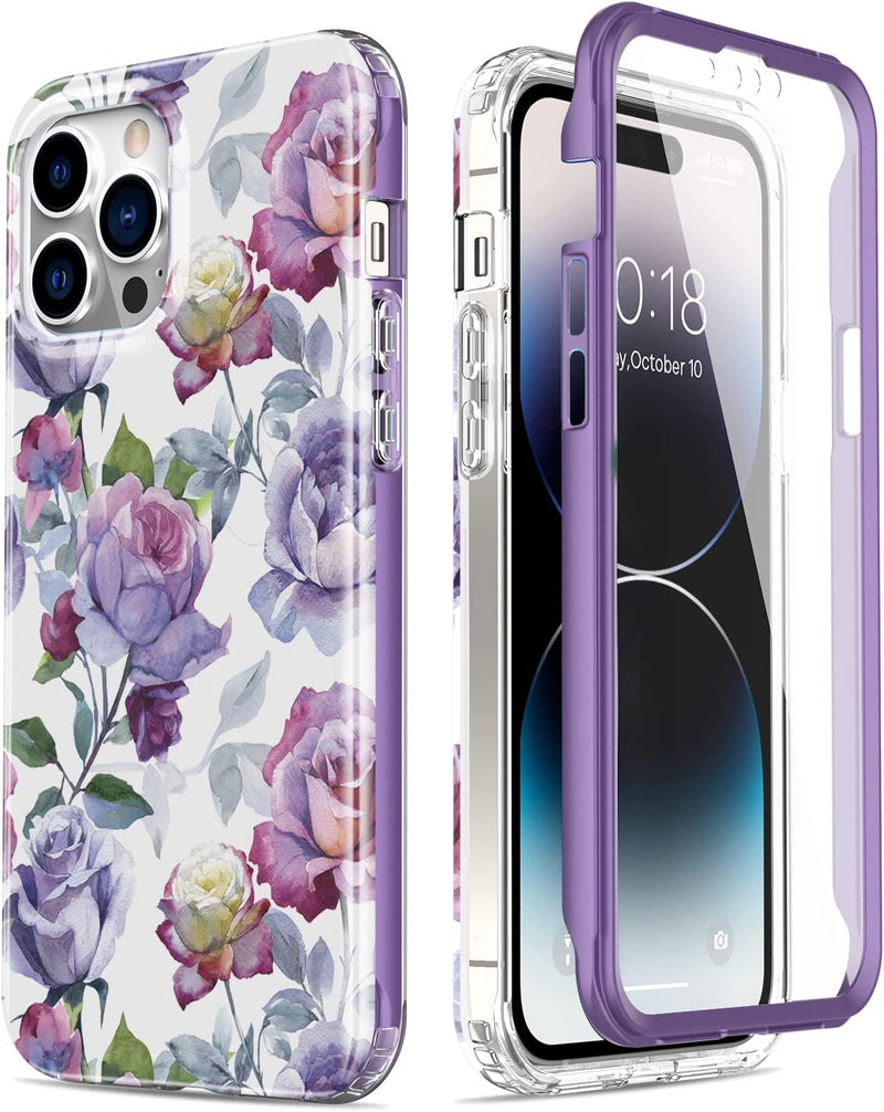 iPhone 14 Pro Case Built-in Screen Protector,Military Grade Rugged Cover Purple Marble - Gorilla Cases