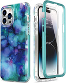 iPhone 14 Pro Case Built - in Screen Protector,Military Grade Rugged Cover Purple Marble