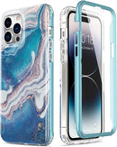 iPhone 14 Pro Case Built - in Screen Protector,Military Grade Rugged Cover Purple Marble