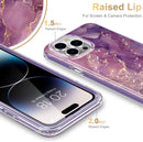 iPhone 14 Pro Case Built - in Screen Protector,Military Grade Rugged Cover Purple Marble