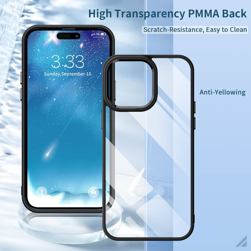 iPhone 14 Pro Case, PMMA Clear Aluminum Button Cover Hybrid Protective Case Black - Gorilla Cases
