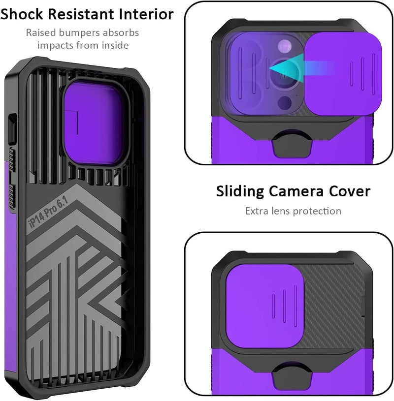 iPhone 14 Pro Case Sliding Camera Cover Card Holder Heavy 6.1 inch Purple - Gorilla Cases