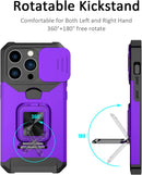 iPhone 14 Pro Case Sliding Camera Cover Card Holder Heavy 6.1 inch Purple