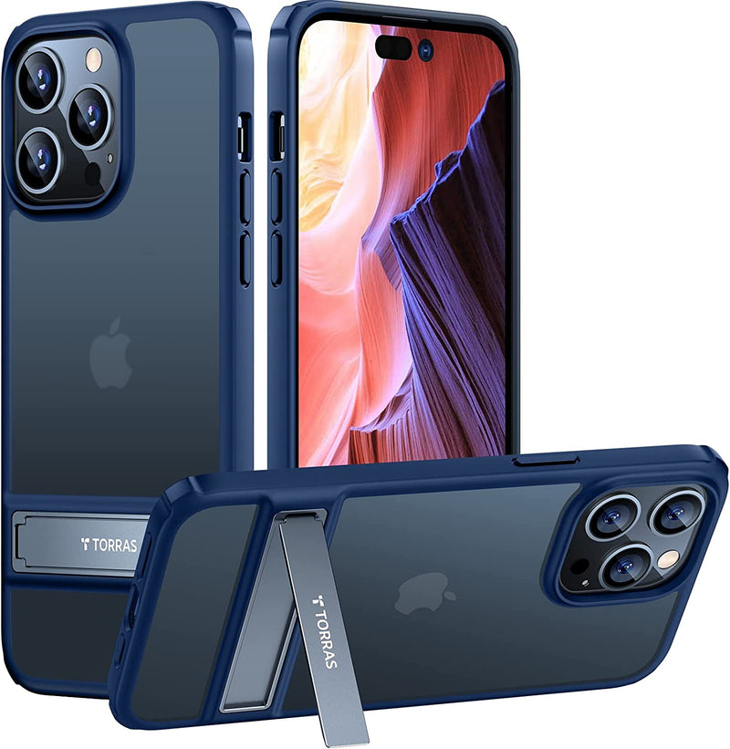 iPhone 14 Pro Case Stand Ways Metal Kickstand] Translucent Matte Case Black - Gorilla Cases
