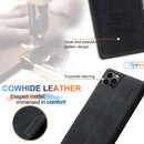 iPhone 14 Pro Cowhide Leather Wallet Kickstand Protective Business flip Cover Black