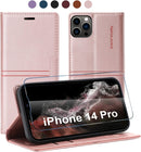 iPhone 14 Pro Cowhide Leather Wallet Kickstand Protective Business flip Cover Black