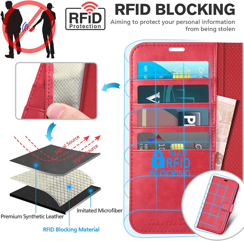 iPhone 14 Pro Max 6.7-inch, RFID Blocking 4 Card Slots Wireless Charging Max Red - Gorilla Cases