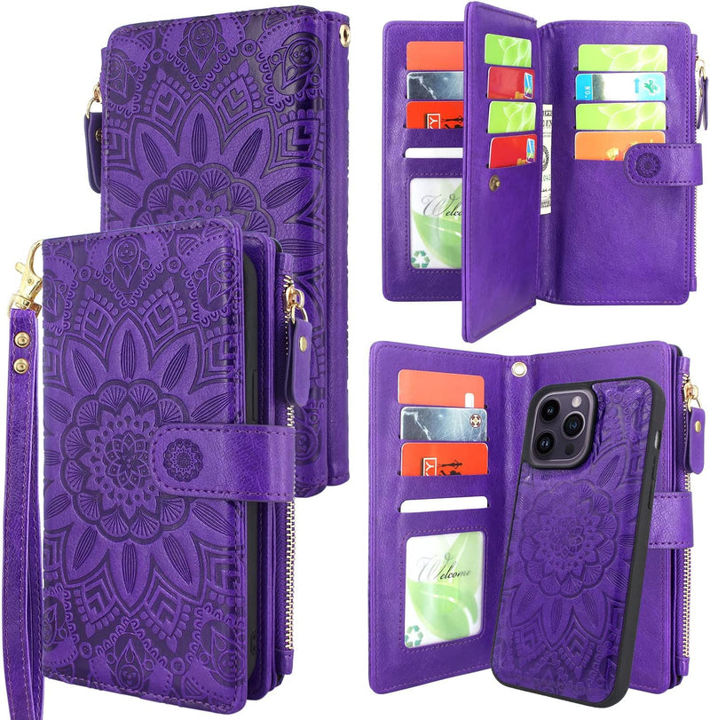 iPhone 14 Pro Max 6.7 inch Wallet Case Detachable Magnetic Cover Purple - Gorilla Cases