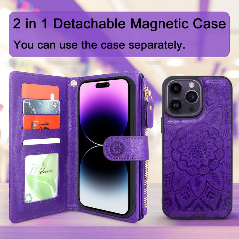 iPhone 14 Pro Max 6.7 inch Wallet Case Detachable Magnetic Cover Purple - Gorilla Cases