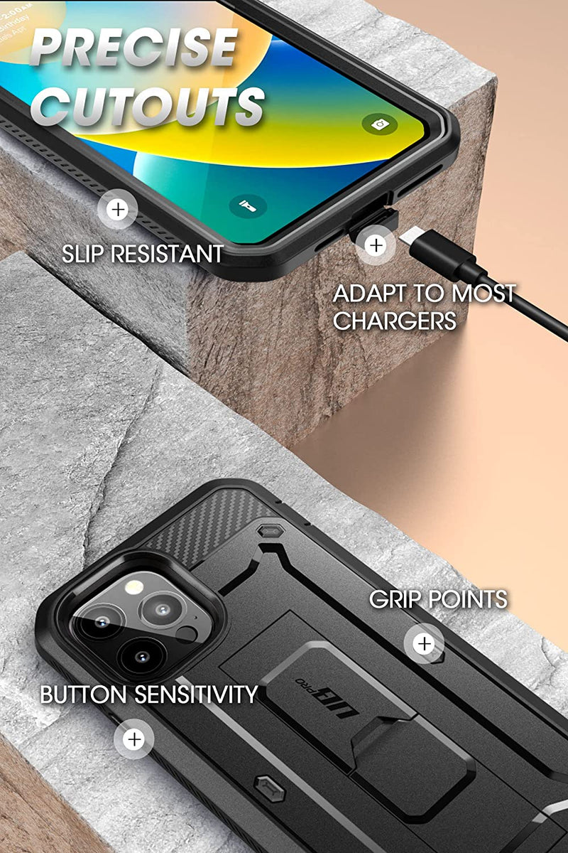 iPhone 14 Pro Max 6.7", Protector & Kickstand & Belt-Clip Heavy Duty Rugged Case Black - Gorilla Cases