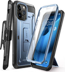 iPhone 14 Pro Max 6.7", Protector & Kickstand & Belt - Clip Heavy Duty Rugged Case Black