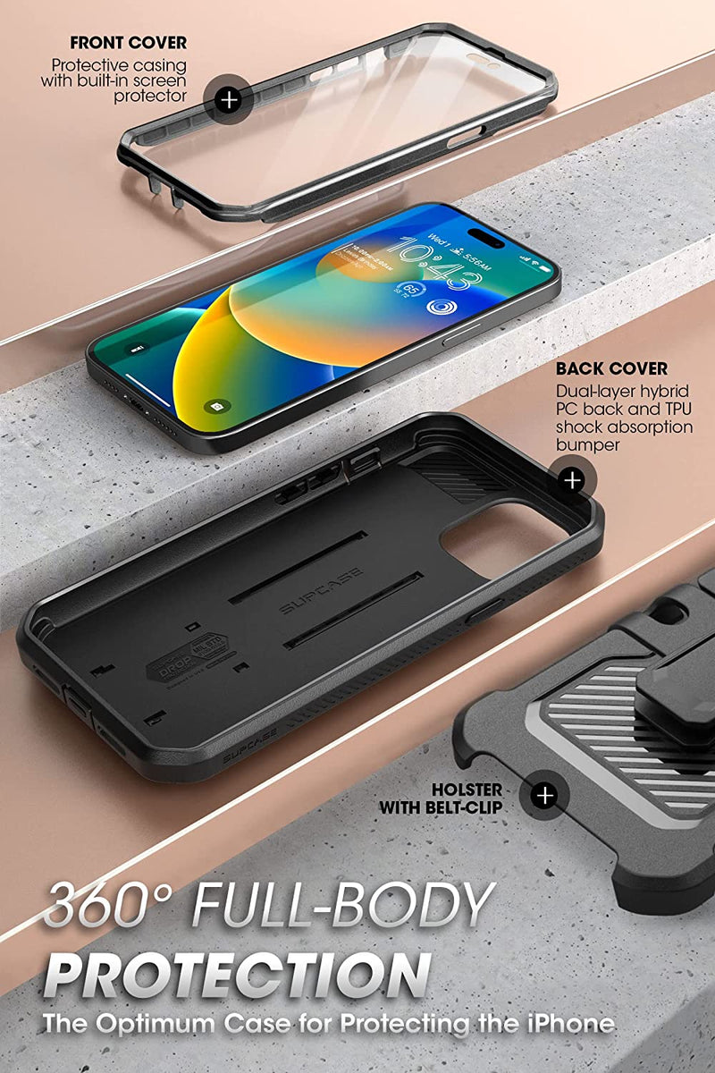 iPhone 14 Pro Max 6.7", Protector & Kickstand & Belt-Clip Heavy Duty Rugged Case Black - Gorilla Cases