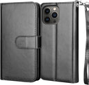 iPhone 14 Pro Max 6.7" PU Leather ID Credit Holder Folio Flip Lanyard Black