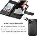 iPhone 14 Pro Max 6.7" PU Leather ID Credit Holder Folio Flip Lanyard Black
