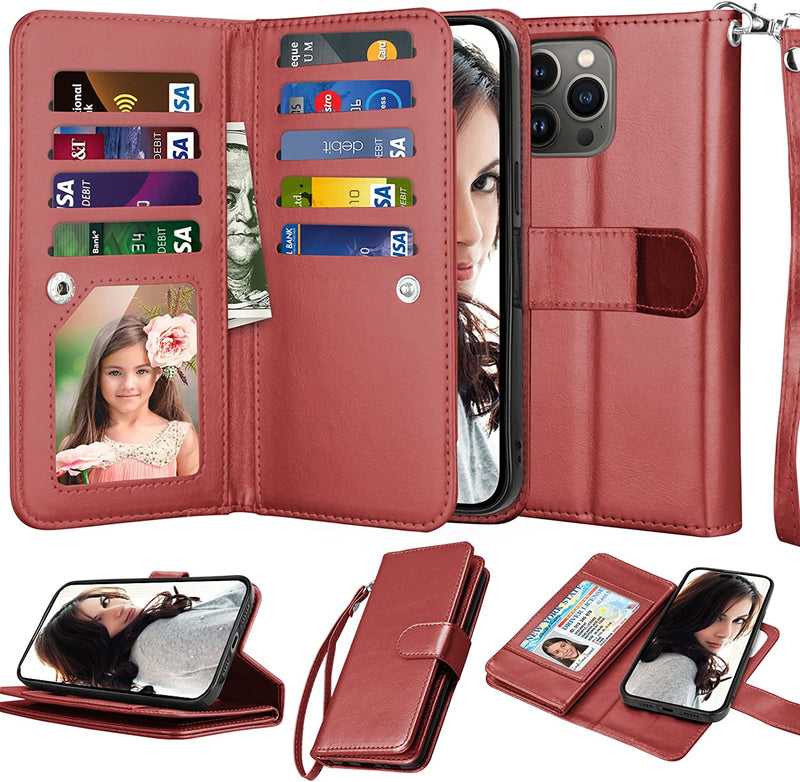 iPhone 14 Pro Max 6.7" PU Leather ID Credit Holder Folio Flip Lanyard Black - Gorilla Cases