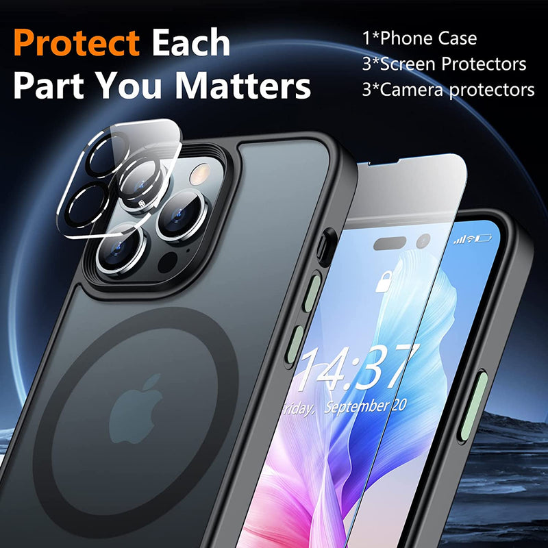 iPhone 14 Pro Max Case, 3 Pack Tempered Glass Screen Protector Matte Case Black - Gorilla Cases