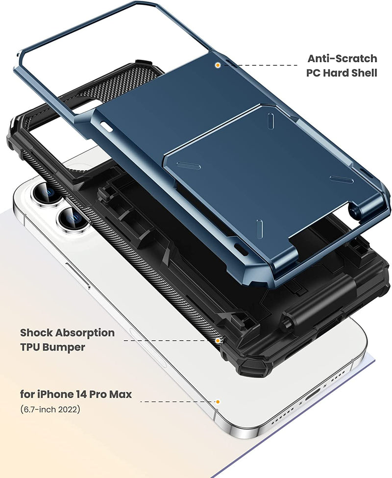 iPhone 14 Pro Max Case 6.7 Wallet 5 Credit Navy Blue - Gorilla Cases