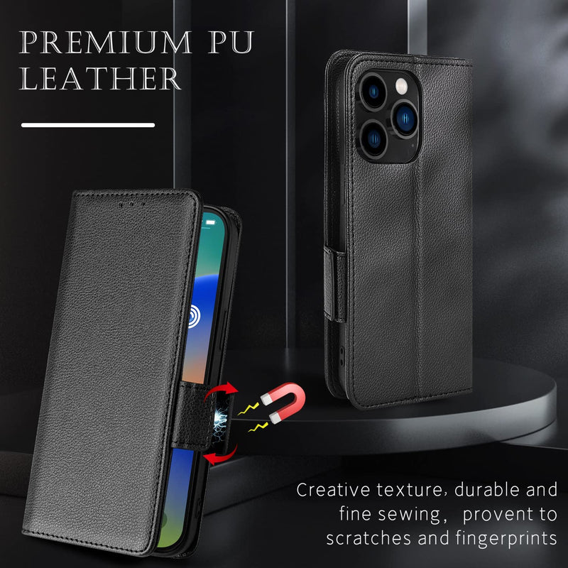 iPhone 14 Pro Max Case Men Women, PU Leather Magnetic 6.7inch Black - Gorilla Cases