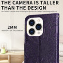 iPhone 14 Pro Max Case Protective Case Emboss Sunflower Folio Magnetic Max Purple