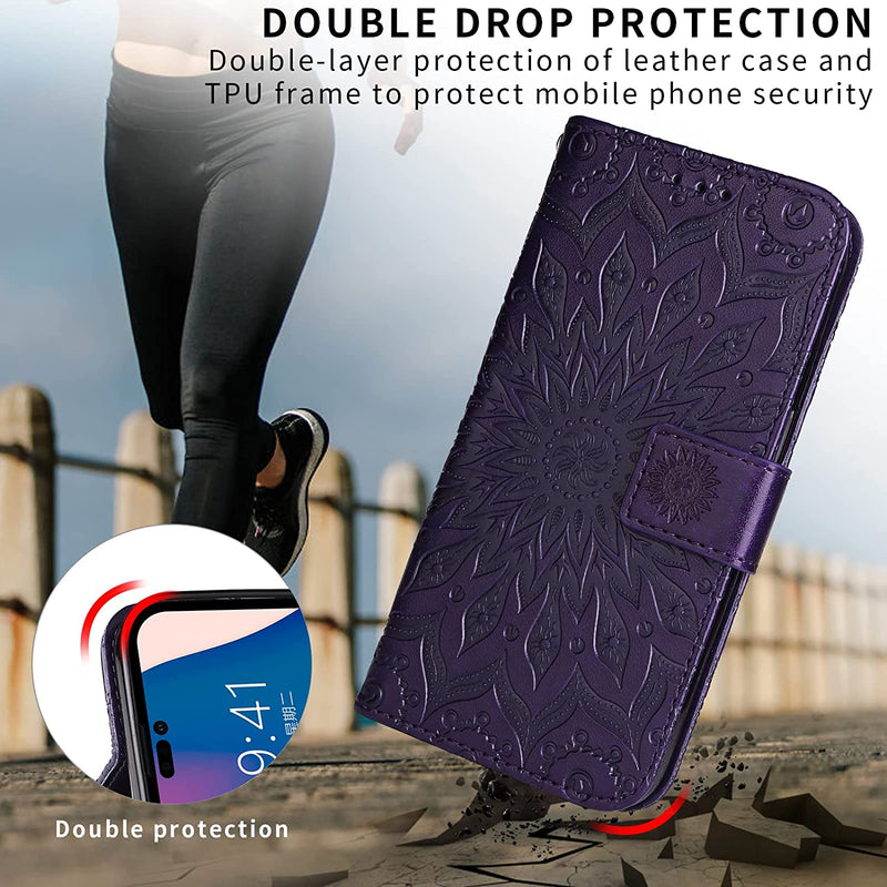 iPhone 14 Pro Max Case Protective Case Emboss Sunflower Folio Magnetic Max Purple - Gorilla Cases