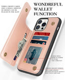 iPhone 14 Pro Max Case Wallet Card Holder Military Protective Flip Case Pink