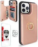 iPhone 14 Pro Max Case Wallet Card Holder Military Protective Flip Case Pink