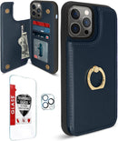 iPhone 14 Pro Max Case Wallet Card Holder Military Protective Flip Case Pink