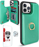 iPhone 14 Pro Max Case Wallet Card Holder Military Protective Flip Case Pink