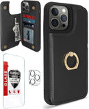 iPhone 14 Pro Max Case Wallet Card Holder Military Protective Flip Case Pink