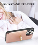 iPhone 14 Pro Max Case Wallet Card Holder Military Protective Flip Case Pink