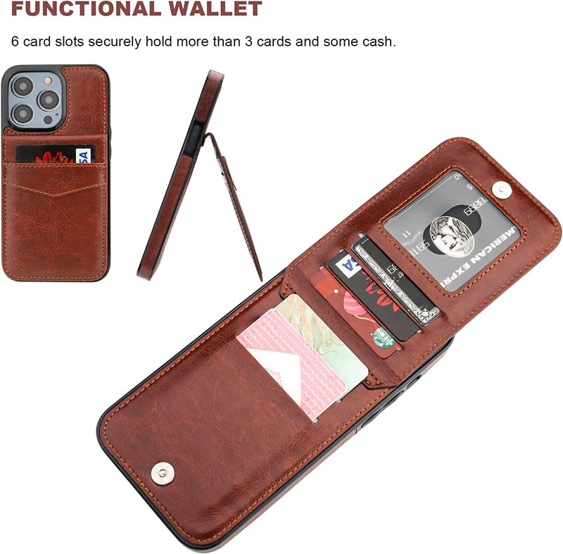 iPhone 14 Pro Max Case Wallet Flip Premium Heavy Duty Protective Cover Brown - Gorilla Cases
