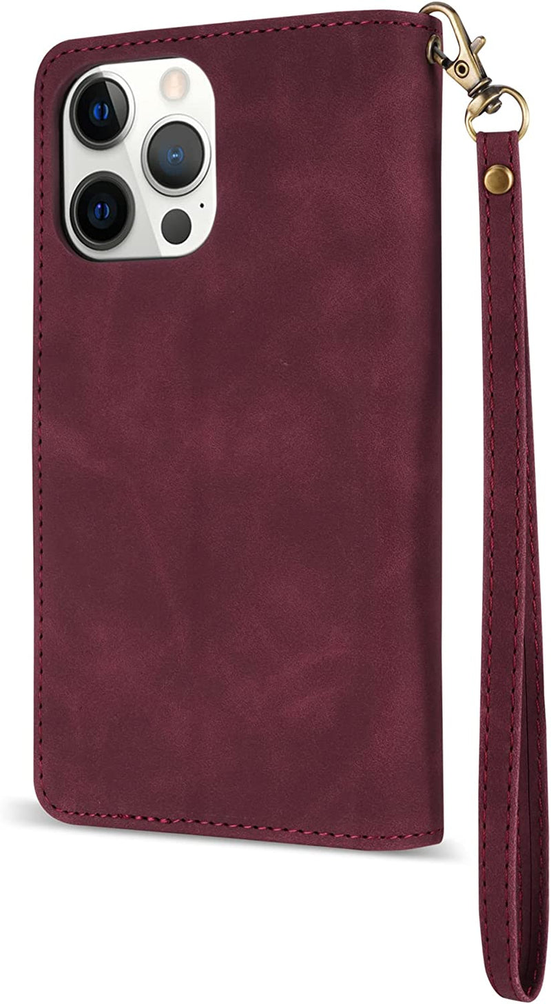 iPhone 14 Pro Max Case Wallet Protective Cover Wallet Case Wine Red-6.7 inch - Gorilla Cases