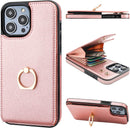 iPhone 14 Pro Max Case Wallet with Card Holder, 360°Rotation Finger Ring Holder Rose Gold