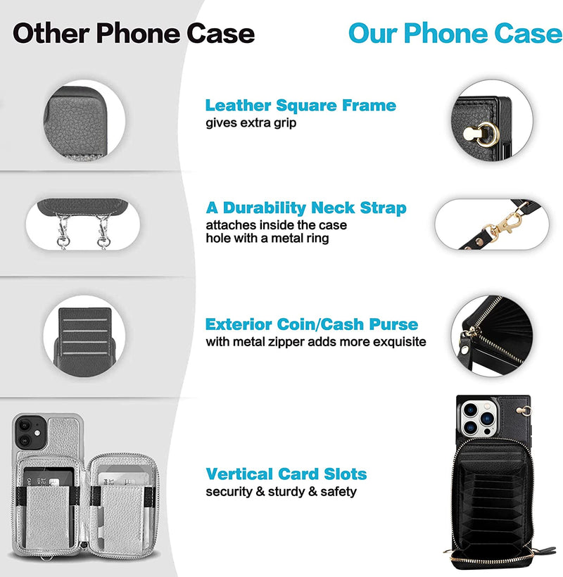 iPhone 14 Pro Max Case Wallet Zipper Leather Case 6.7 inch Black - Gorilla Cases