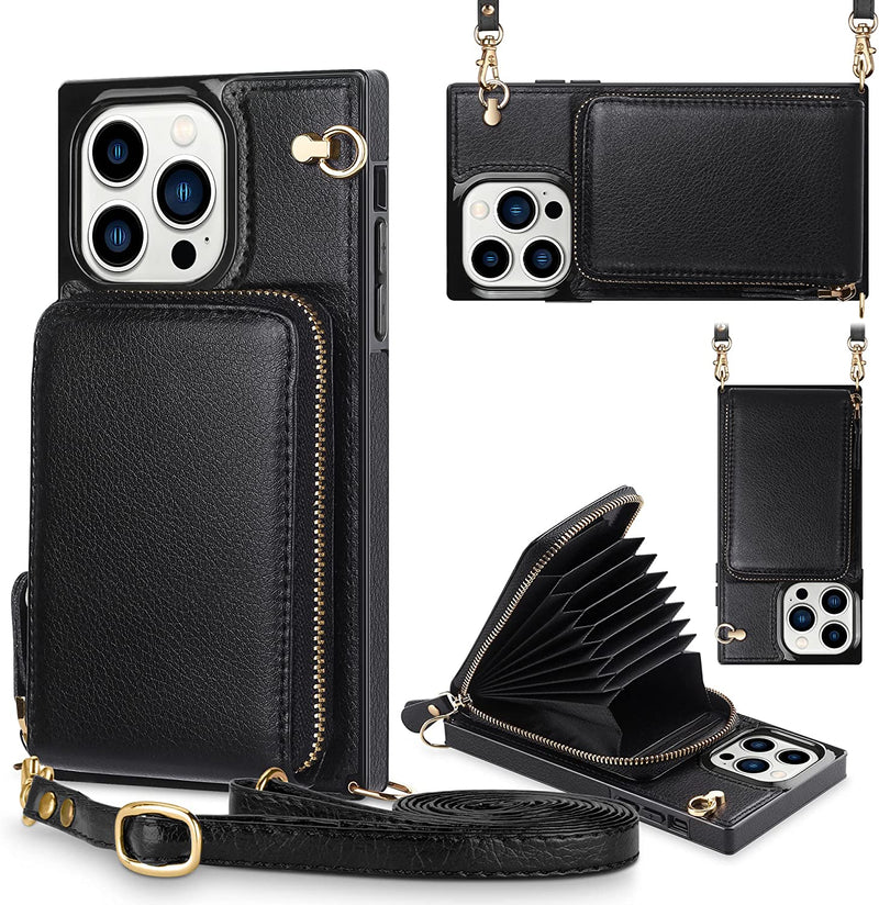 iPhone 14 Pro Max Case Wallet Zipper Leather Case 6.7 inch Black - Gorilla Cases