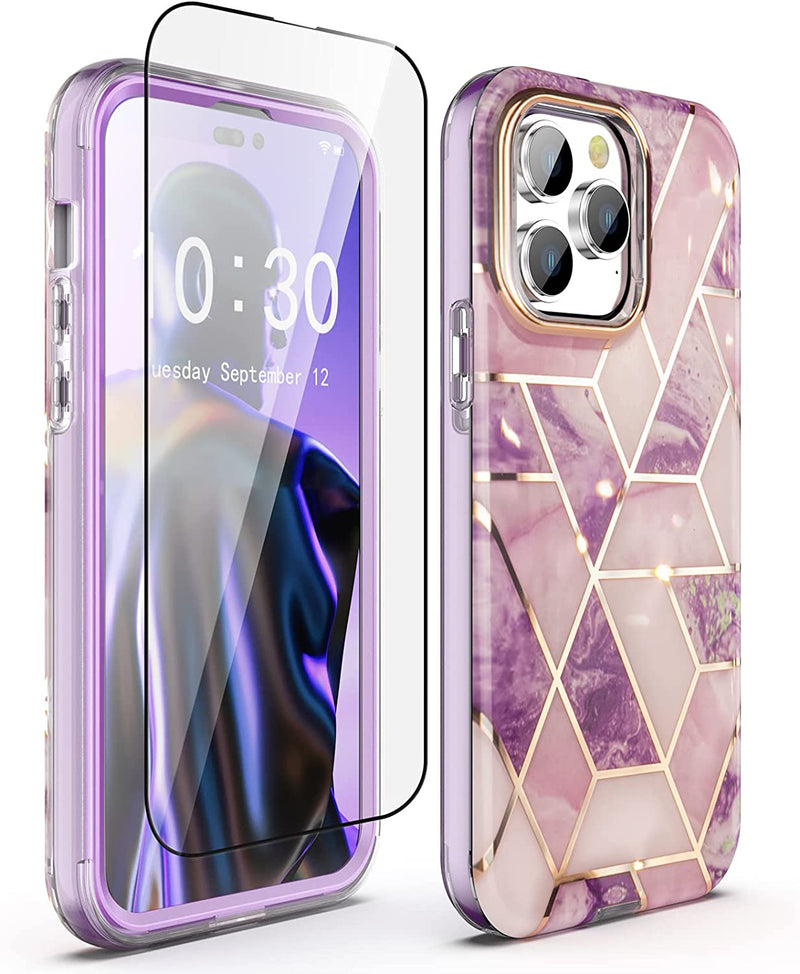 iPhone 14 Pro Max Case with Screen Protector Glass Screen Protector Purple - Gorilla Cases