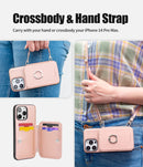 iPhone 14 Pro Max Crossbody Wallet Case Heavy Duty Protection, Rose Gold