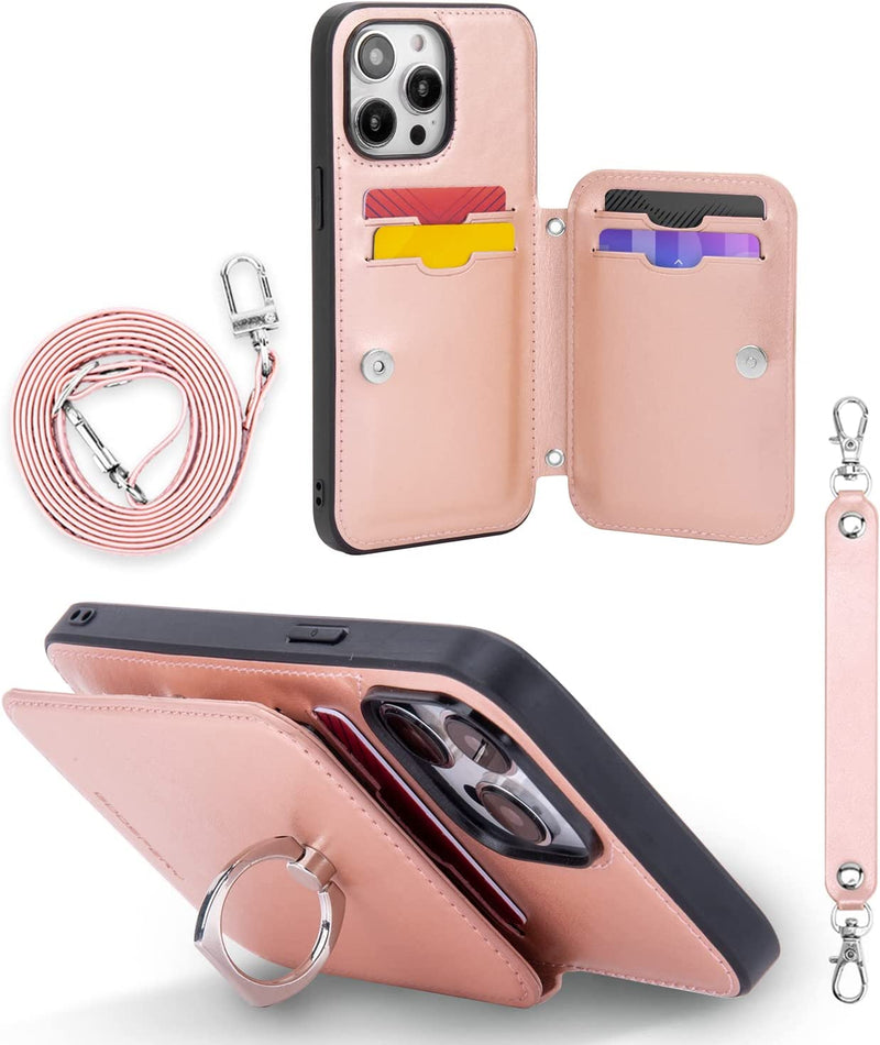 iPhone 14 Pro Max Crossbody Wallet Case Heavy Duty Protection, Rose Gold - Gorilla Cases