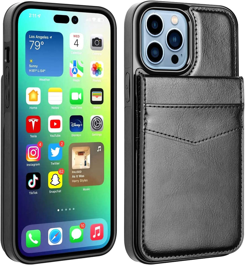 iPhone 14 Pro Max Dual Layer Premium Leather Case Protective Case Black - Gorilla Cases