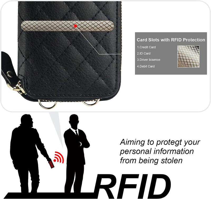 iPhone 14 Pro Max, RFID Blocking PU Leather Zipper Handbag Purse Flip Cover Black - Gorilla Cases