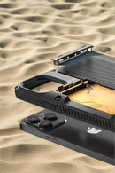 iPhone 14 Pro Max, Sturdy Semi Auto Wallet Case Compatible Groove Black