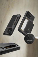 iPhone 14 Pro Max, Sturdy Semi Auto Wallet Case Compatible Groove Black