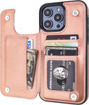 iPhone 14 Pro Max Wallet Case Card Holder, PU Leather Kickstand Rose Gold