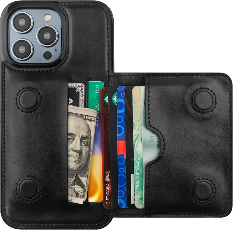 iPhone 14 Pro Max Wallet Case Credit Card Holder Hidden Magnetic Protective Cover Black - Gorilla Cases