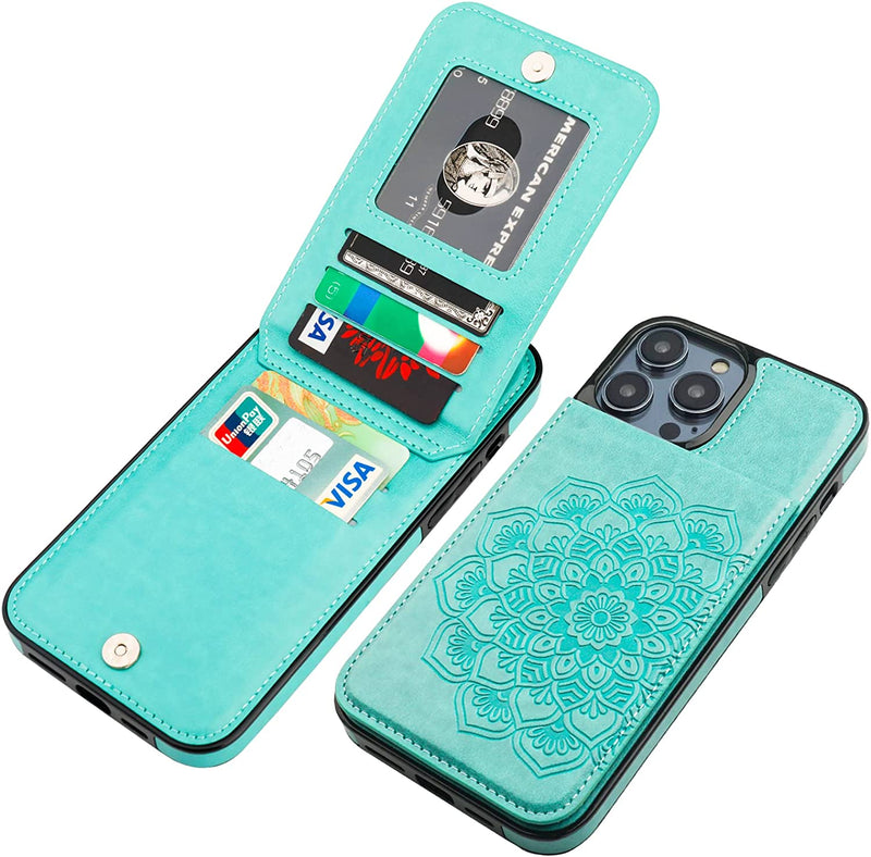 iPhone 14 Pro Max Wallet Case Embossed Mandala Floral Pattern Premium Purple - Gorilla Cases
