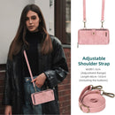 iPhone 14 Pro Max Wallet Case Flip Strap Zipper Card Holder Phone Case Pink