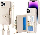 iPhone 14 Pro Max Wallet Case, PU Leather Shockproof Crossbody 6.7 Inch - Ivory