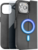 iPhone 14 PRO MAX Wallet Case Removable Card Holder MagSafe Black Leather